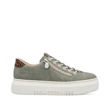 Rieker Elasticated Lace Platform Trainer - Green Leopard